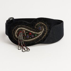Vintage 1988 Salena’s Collection Black Tapestry Beaded Paisley Statement Belt ME